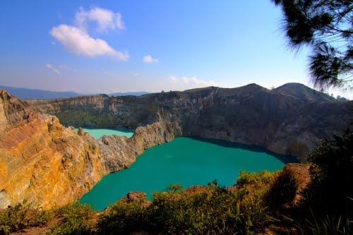 Turquoise crater lakes of Kelimutu volcano on Flores